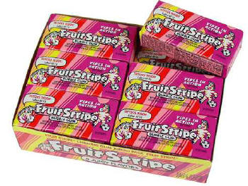 Fruit Stripe Bubble Gum 12ct Box - 17 sticks of Fruit Stripe gum per pack - Cherry-Grape-Mixed Fruit-Lemon-Cotton Candy