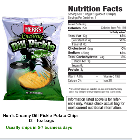 Herr's Creamy Dill Pickle Potato Chips 1oz bags